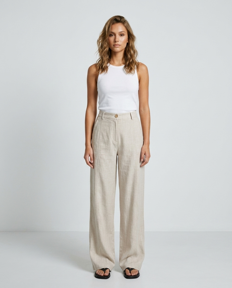 Valenne Tencel Linen Trousers - Cream - Front