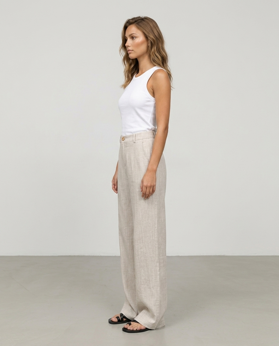 Valenne Tencel Linen Trousers - Cream - Side