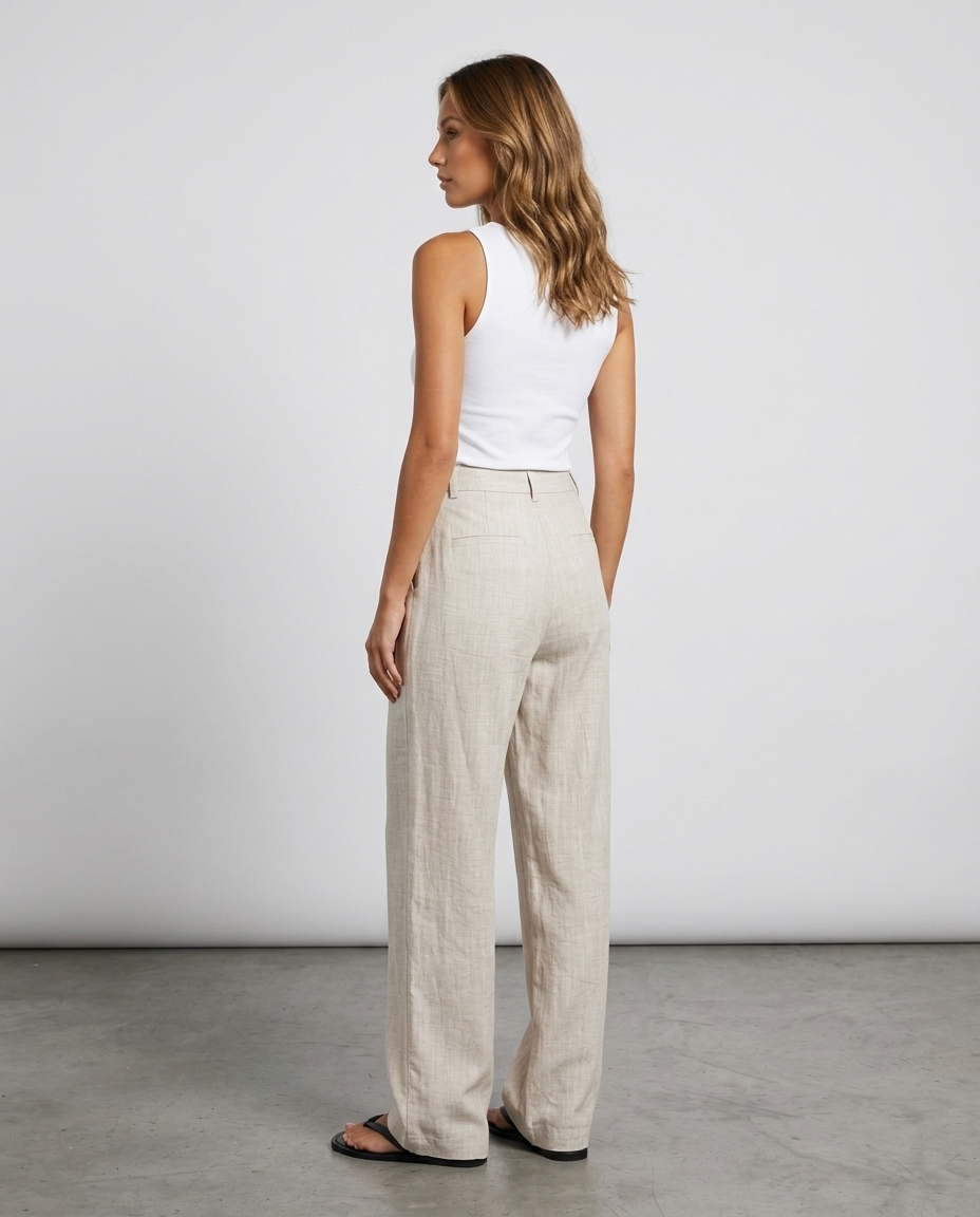 Valenne Tencel Linen Trousers - Cream - Rear-Side