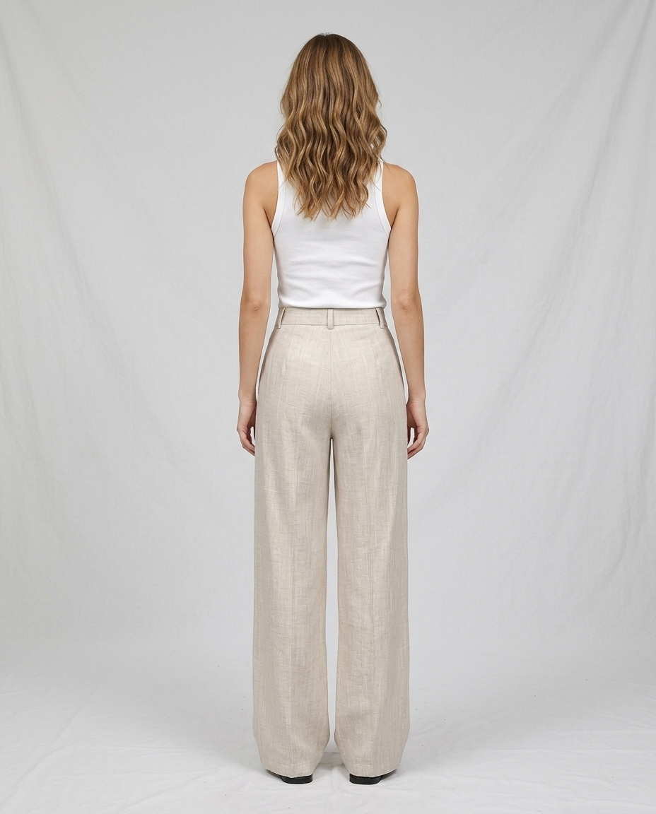 Valenne Tencel Linen Trousers - Cream - Rear