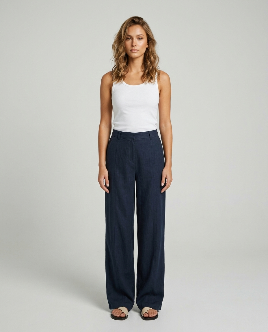 Valenne Tencel Linen Trousers - Navy blue - Front