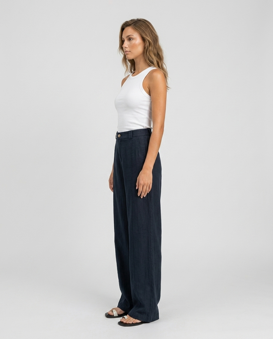 Valenne Tencel Linen Trousers - Navy blue - Side
