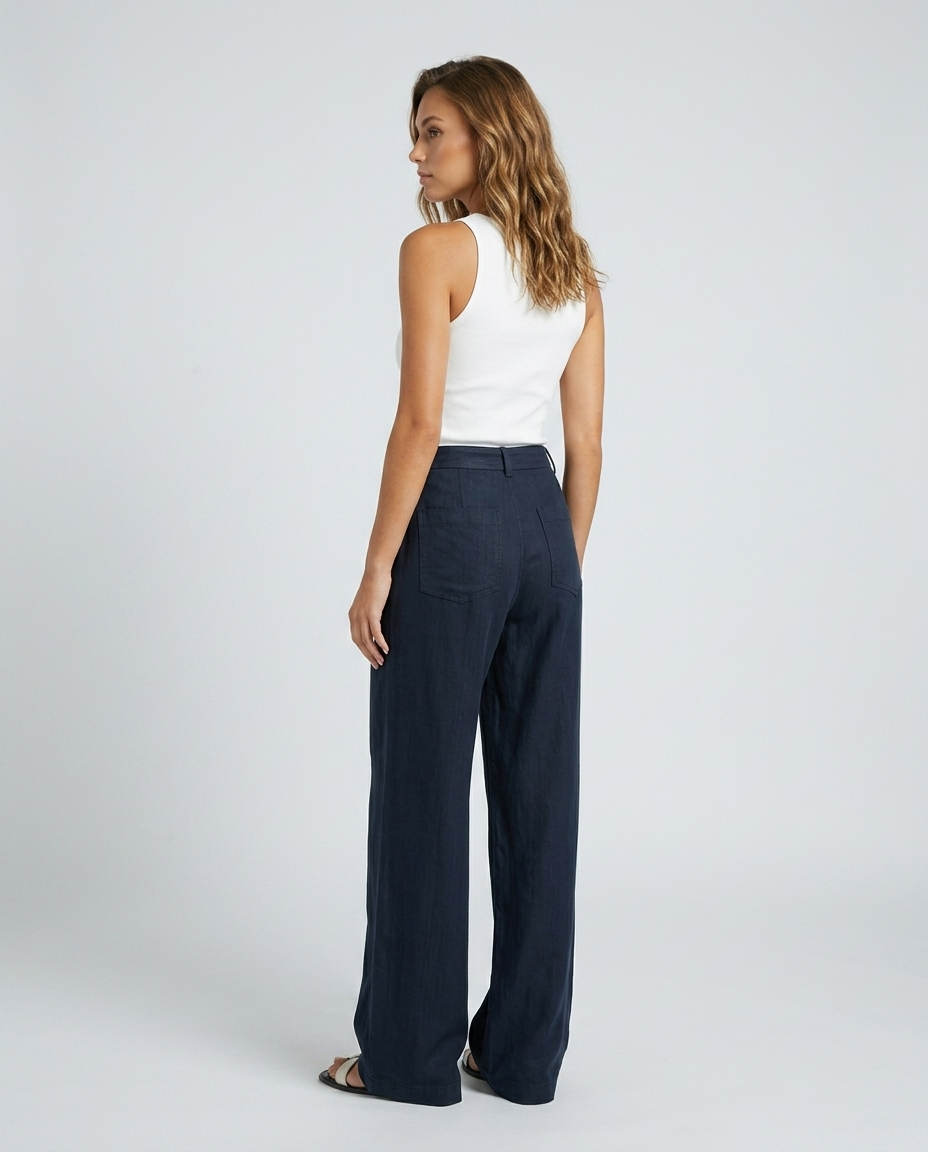 Valenne Tencel Linen Trousers - Navy blue - Rear-Side