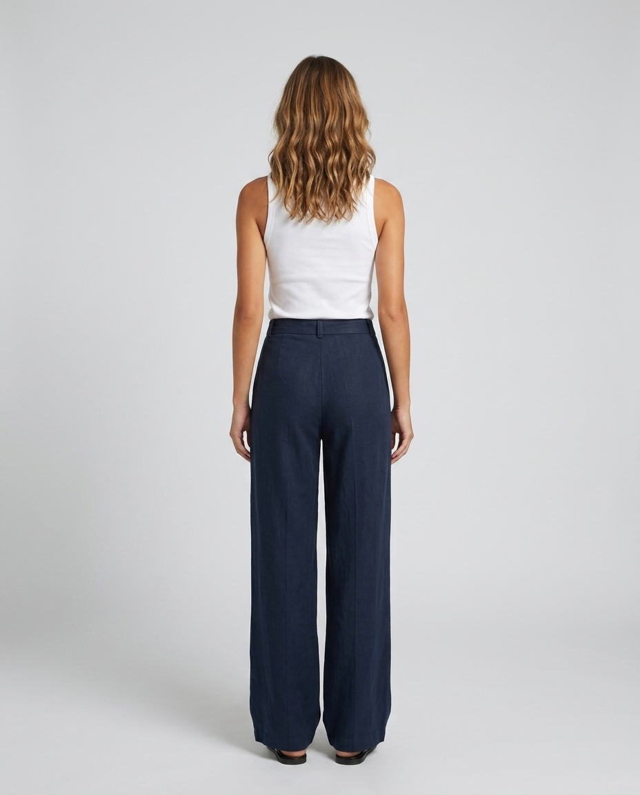 Valenne Tencel Linen Trousers - Navy blue - Rear