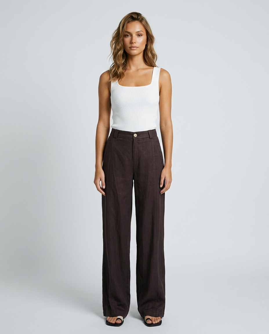 Valenne Tencel Linen Trousers - Brown - Front