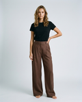 Marcella Heritage Linen Pants - Dark brown - Front