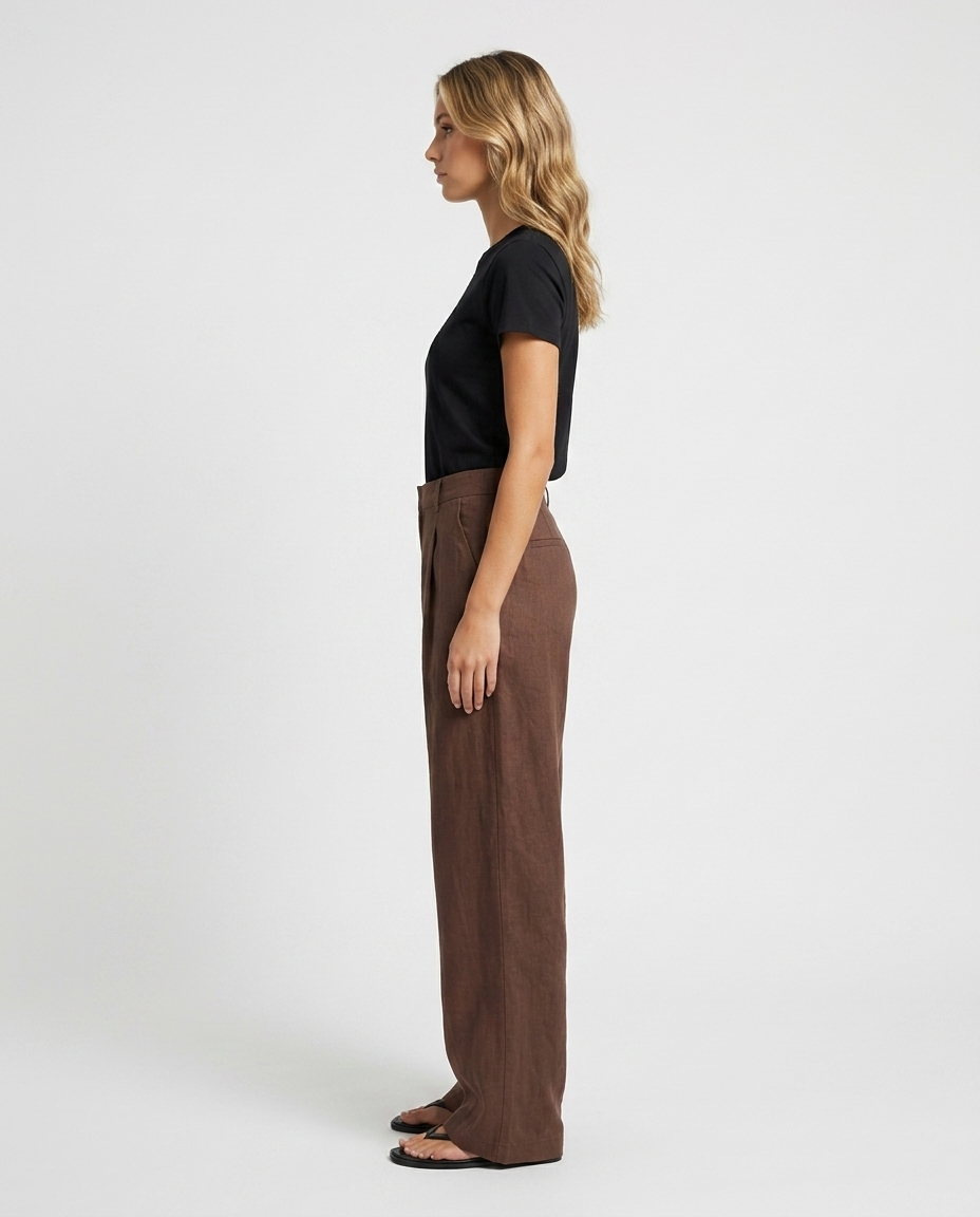 Marcella Heritage Linen Pants - Dark brown - Side