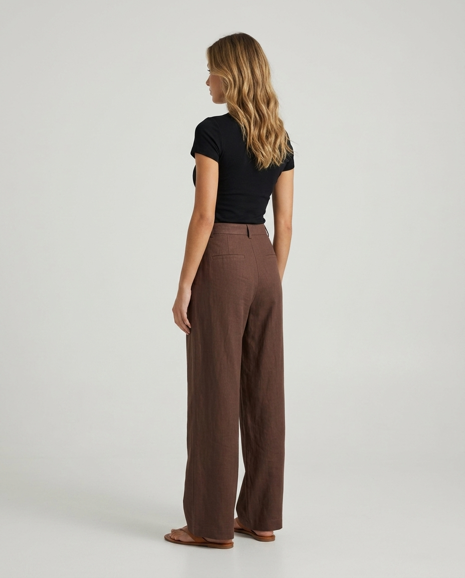 Marcella Heritage Linen Pants - Dark brown - Rear-Side