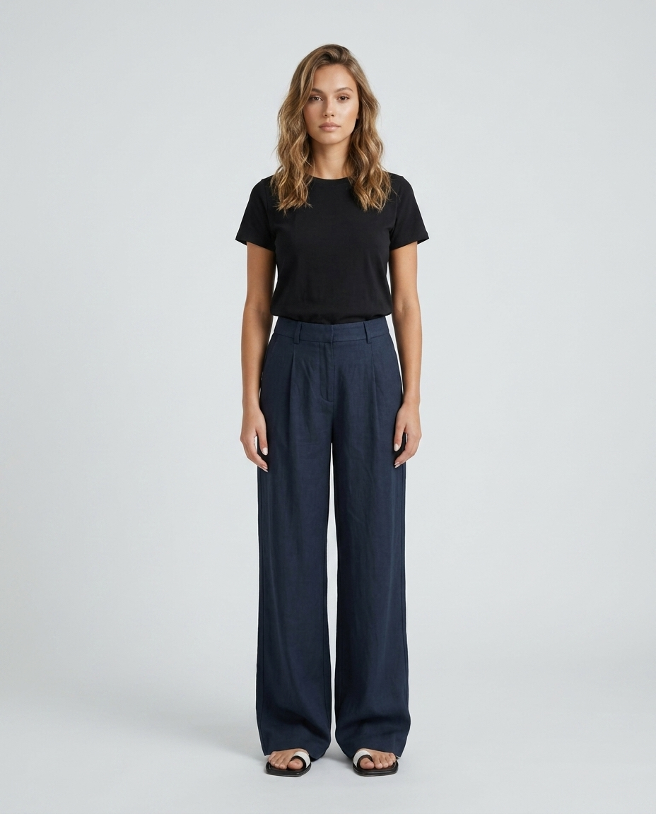 Marcella Heritage Linen Pants - Navy blue - Front