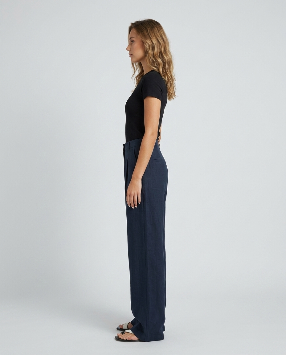 Marcella Heritage Linen Pants - Navy blue - Side