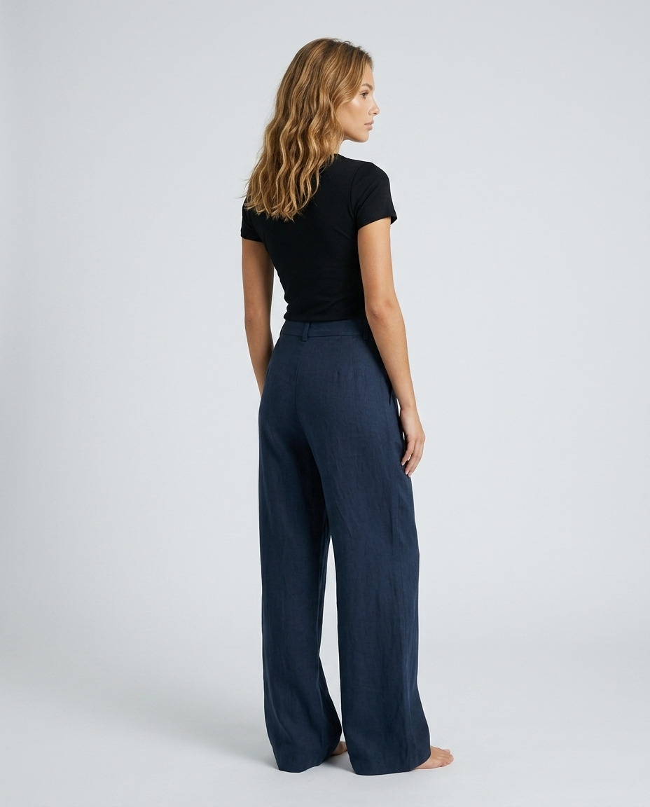 Marcella Heritage Linen Pants - Navy blue - Rear-Side