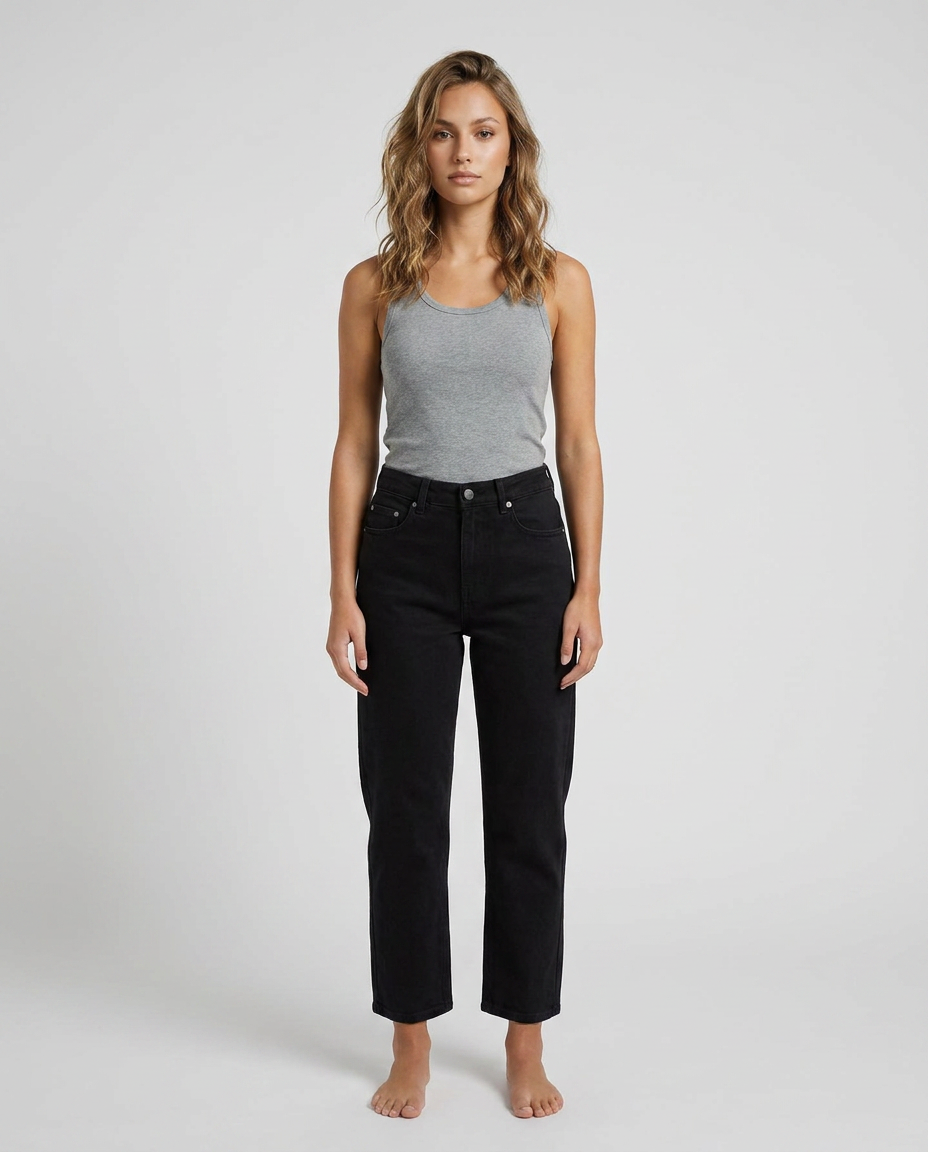 Roselle Cropped Straight Denim - Black - Front