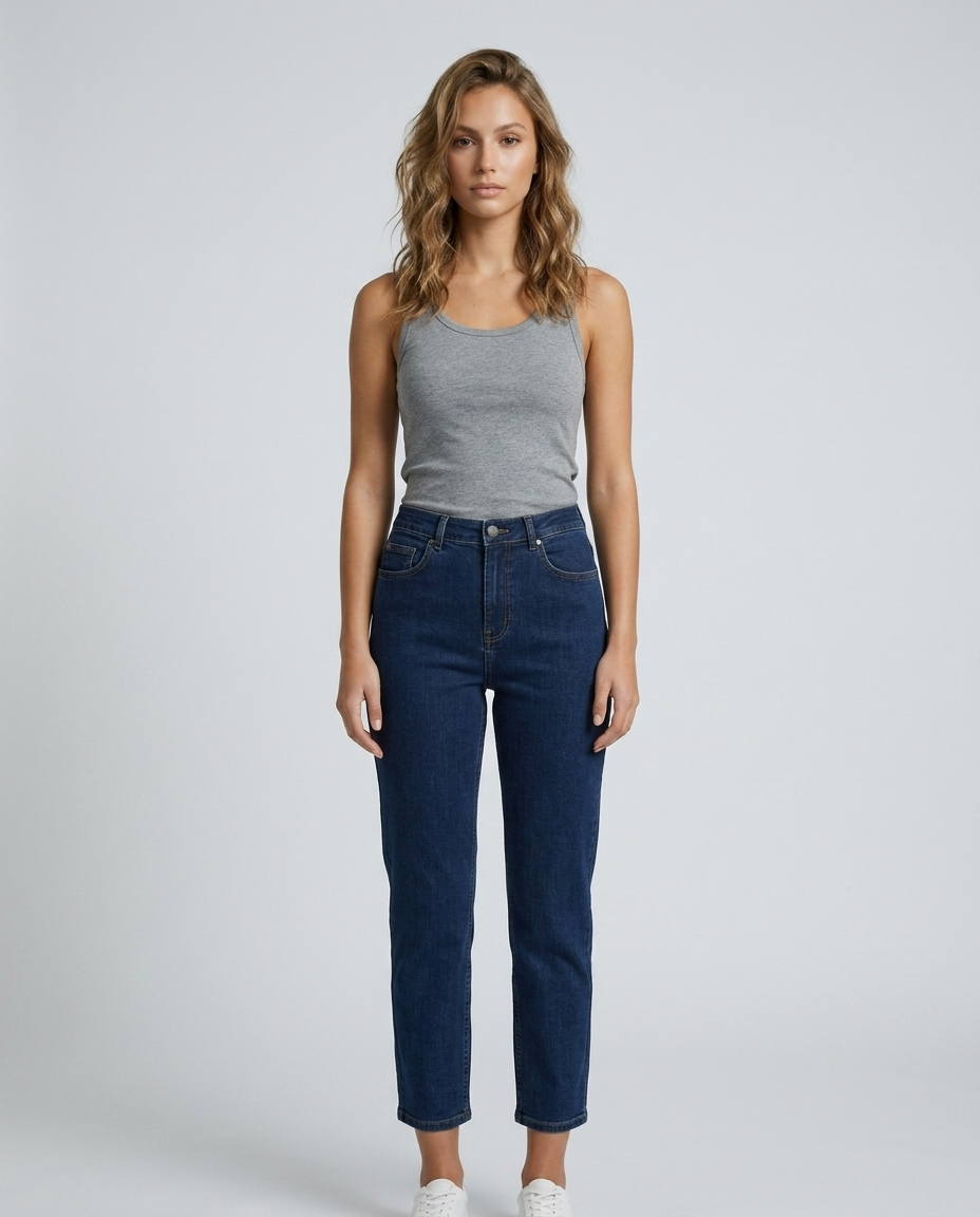 Roselle Cropped Straight Denim - Navy Blue - Front