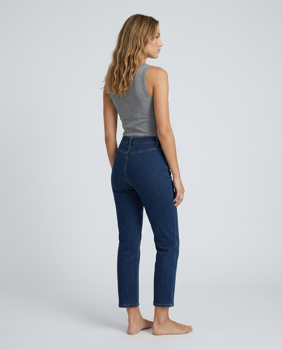 Roselle Cropped Straight Denim - Navy Blue - Rear-Side