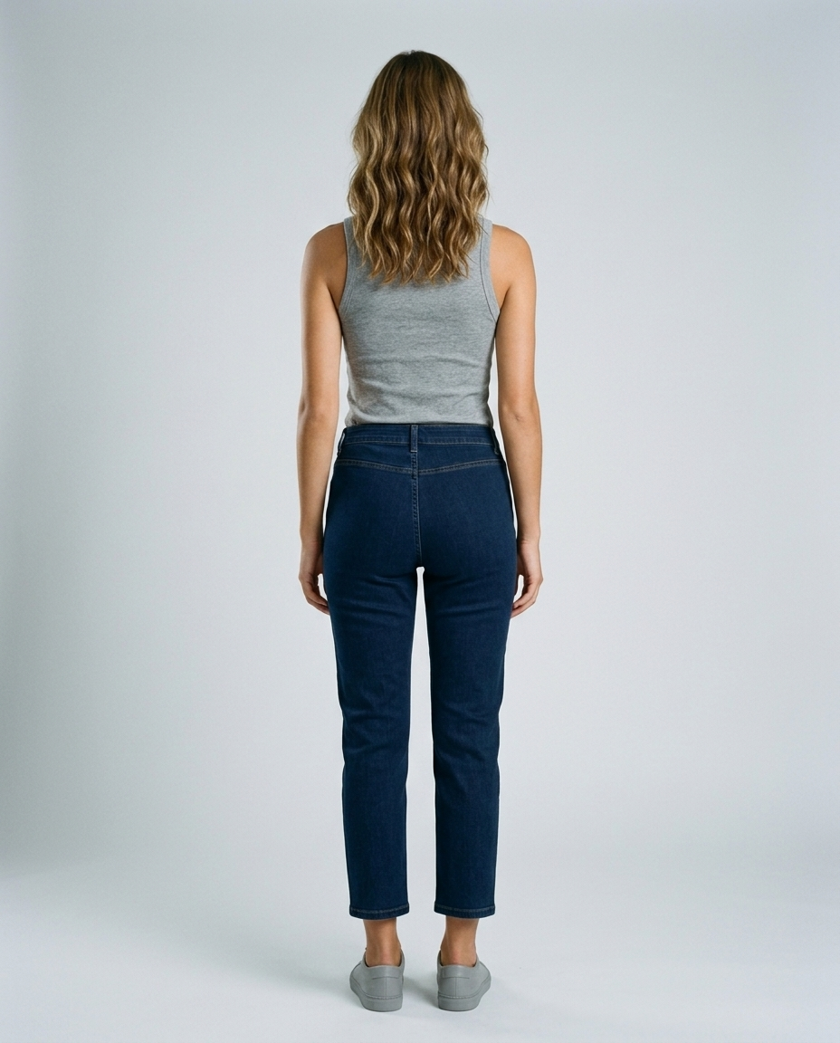 Roselle Cropped Straight Denim - Navy Blue - Rear