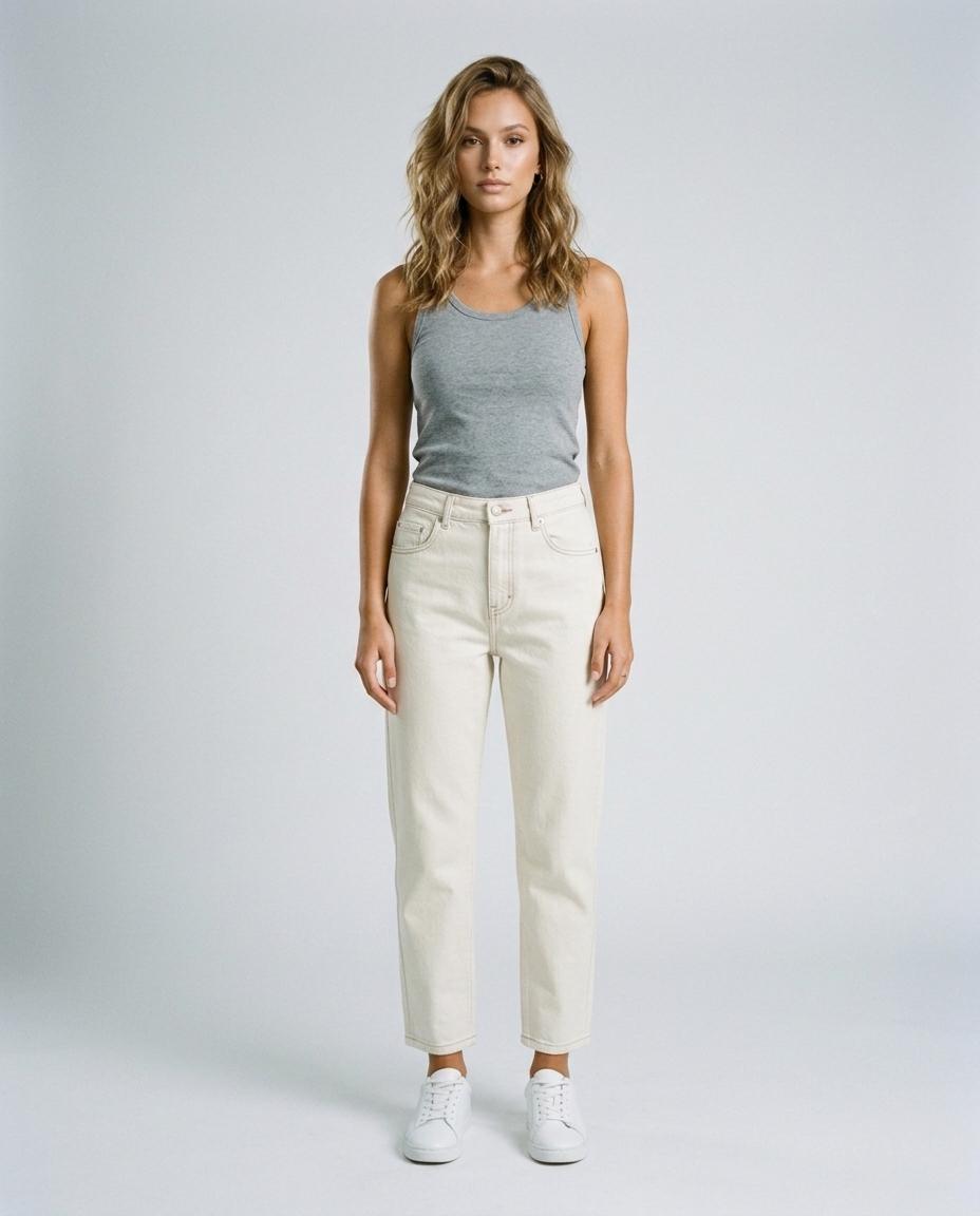 Roselle Cropped Straight Denim - Off White - Front