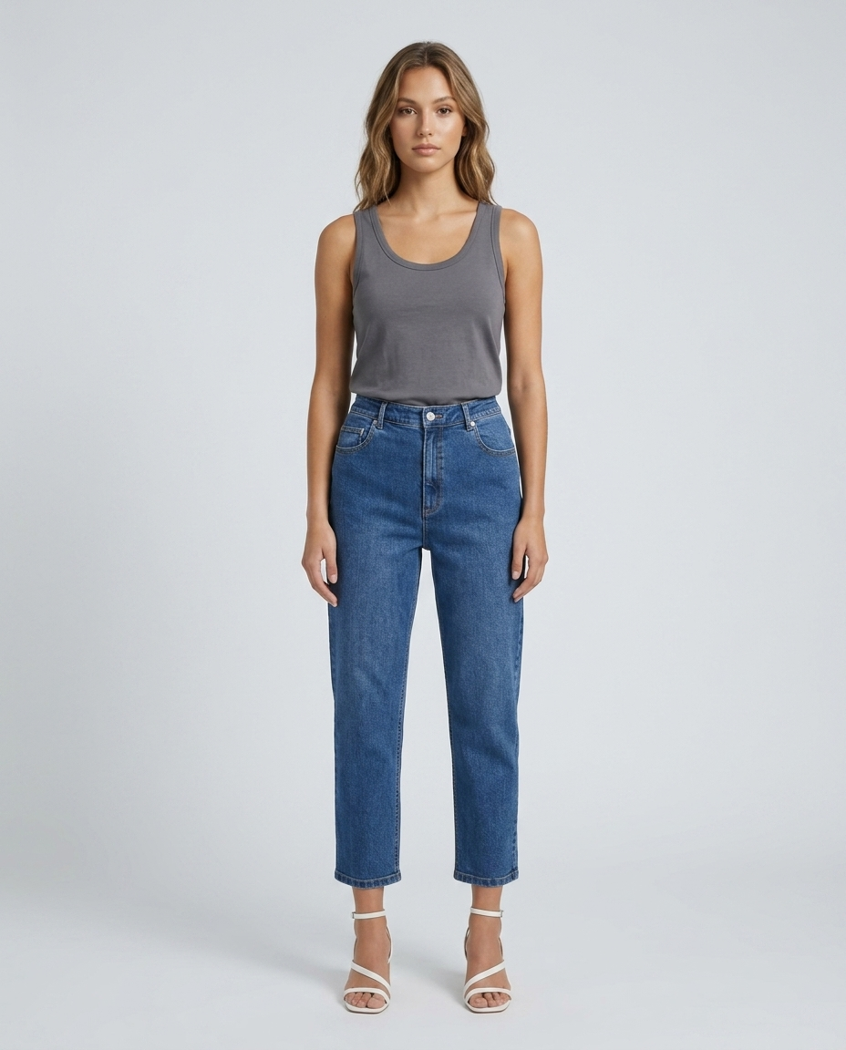 Roselle Cropped Straight Denim - Blue - Front