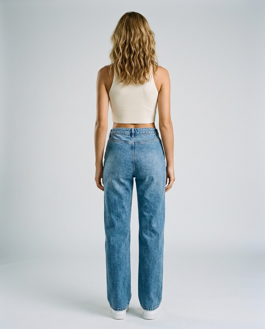 Kaelis Sand Wash Straight Denim - Blue - Rear
