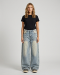 Elvian Embroidered Wide Denim - Blue - Front