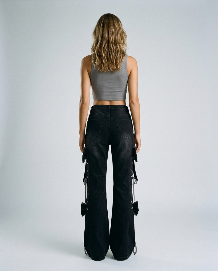 Vesper Bow Flare Denim Black - Rear