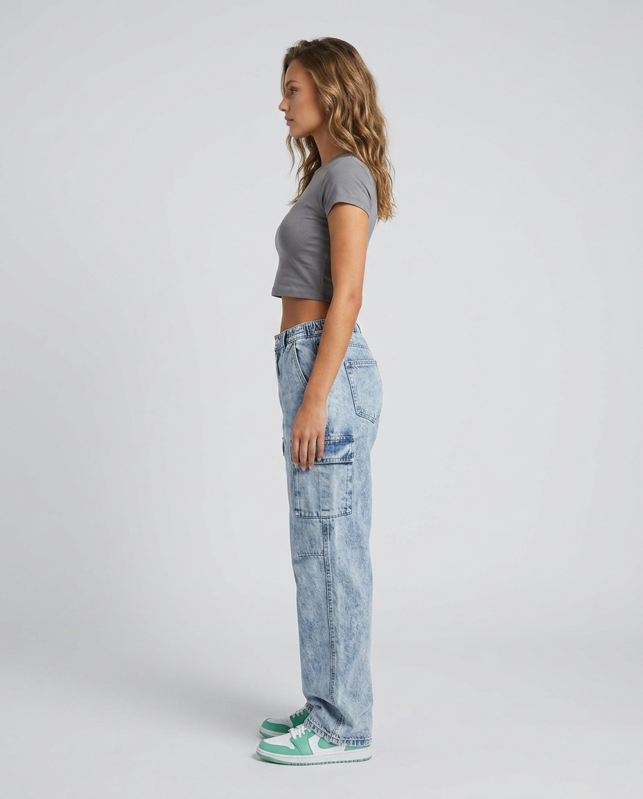 Marlow Washed Cargo Denim - Light Blue - Side