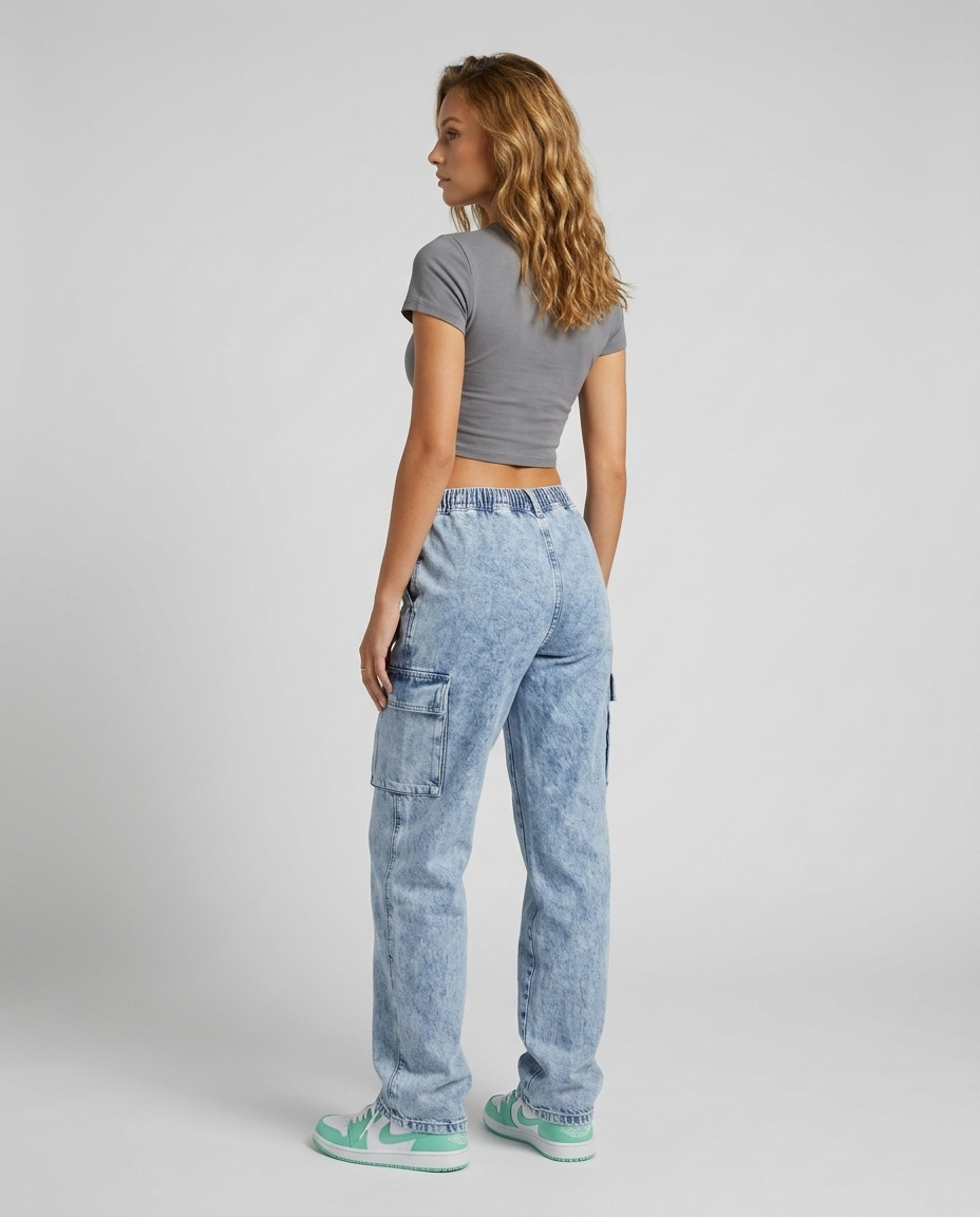 Marlow Washed Cargo Denim - Light Blue - Rear-Side