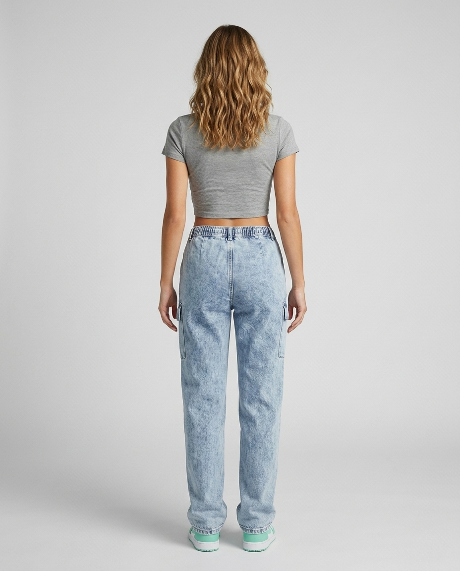 Marlow Washed Cargo Denim - Light Blue - Rear