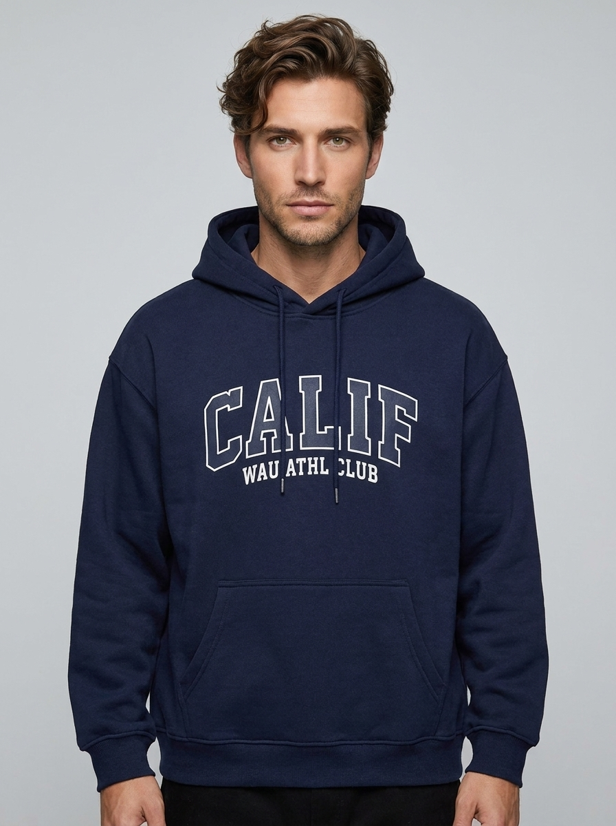 Hudson Fleece Hoodie - Navy Blue - Front