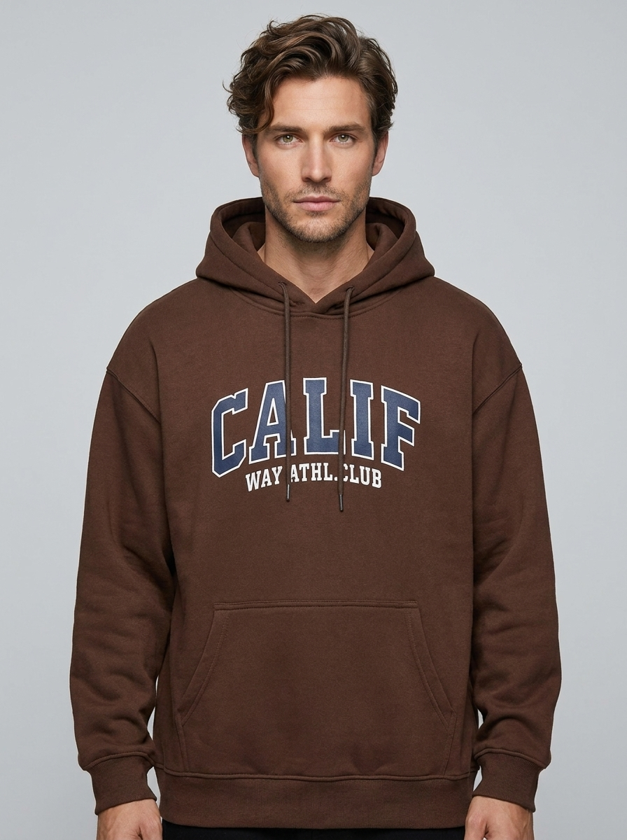Hudson Fleece Hoodie - Brown - Front