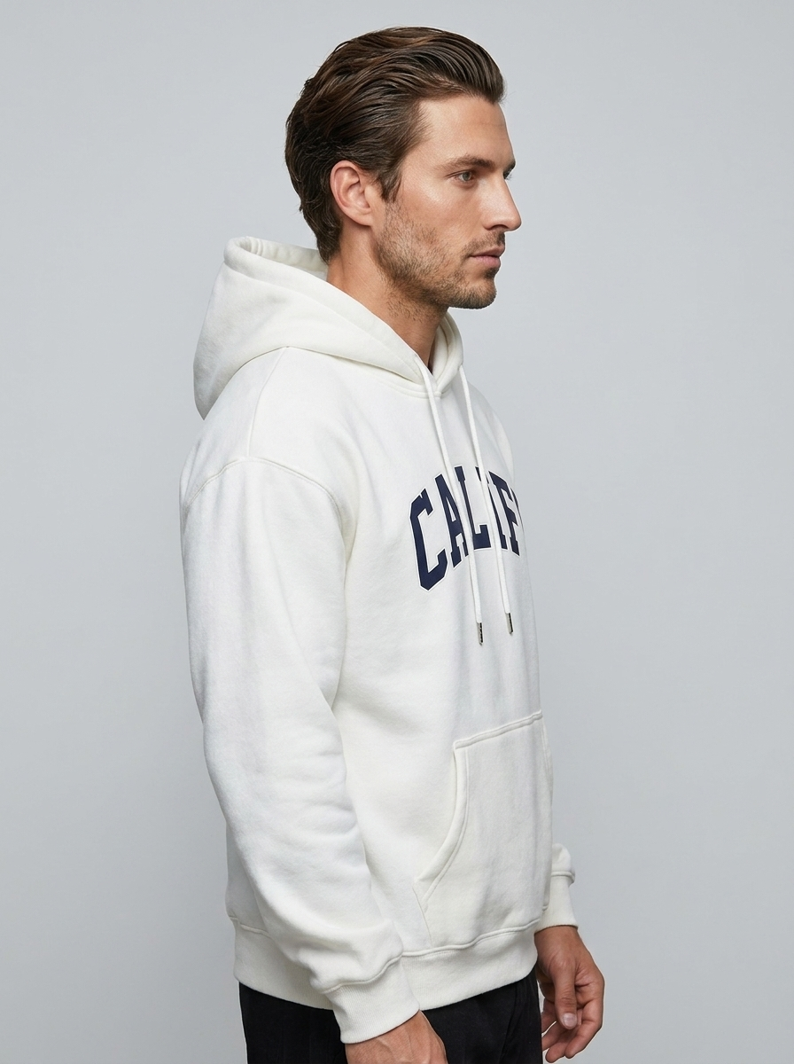 Hudson Fleece Hoodie - White - Side