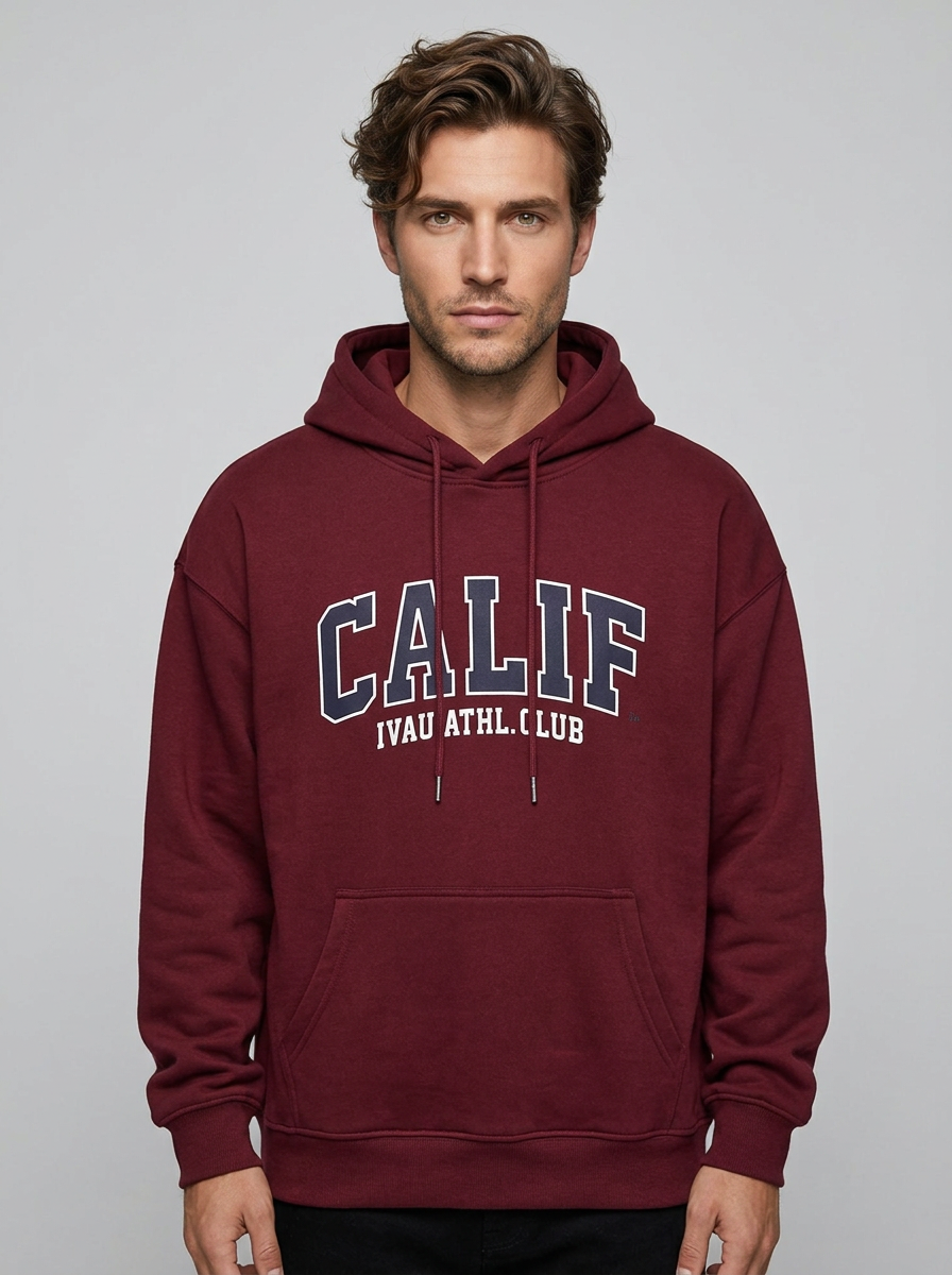 Hudson Fleece Hoodie - Wine Red - Front