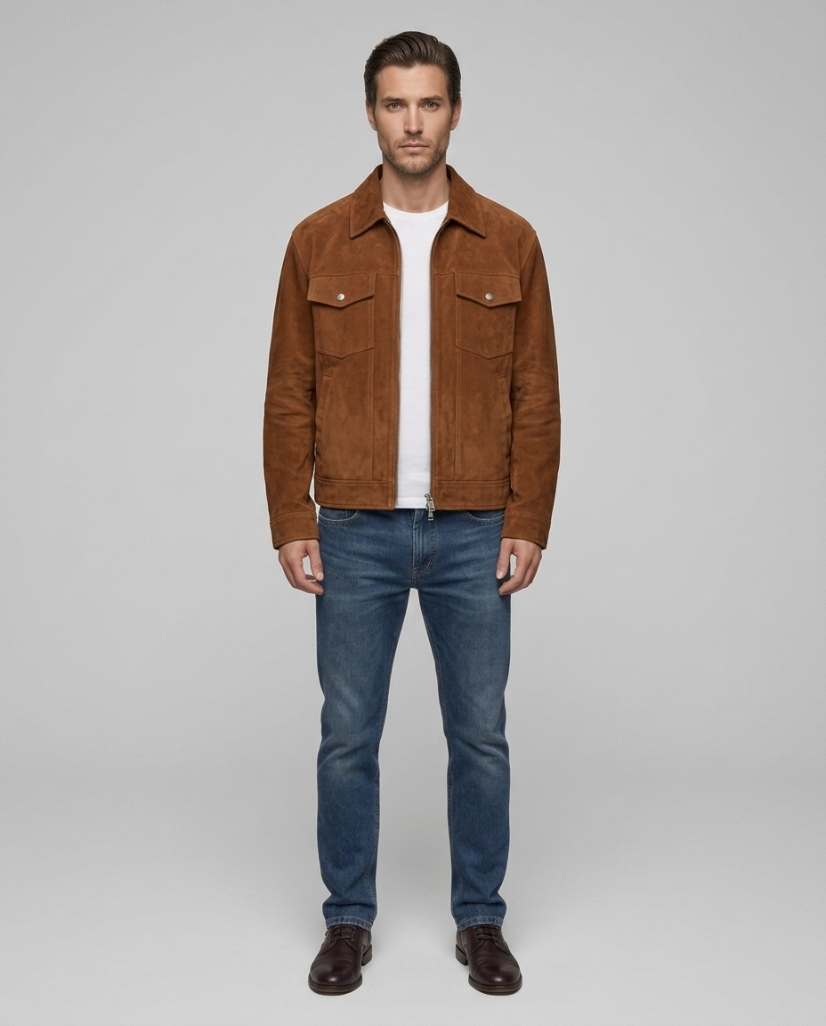 Sullivan Suede Zip Jacket Brown Front