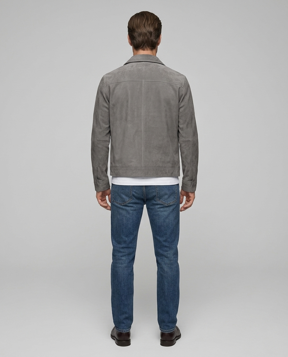Sullivan Suede Zip Jacket Grey Rear