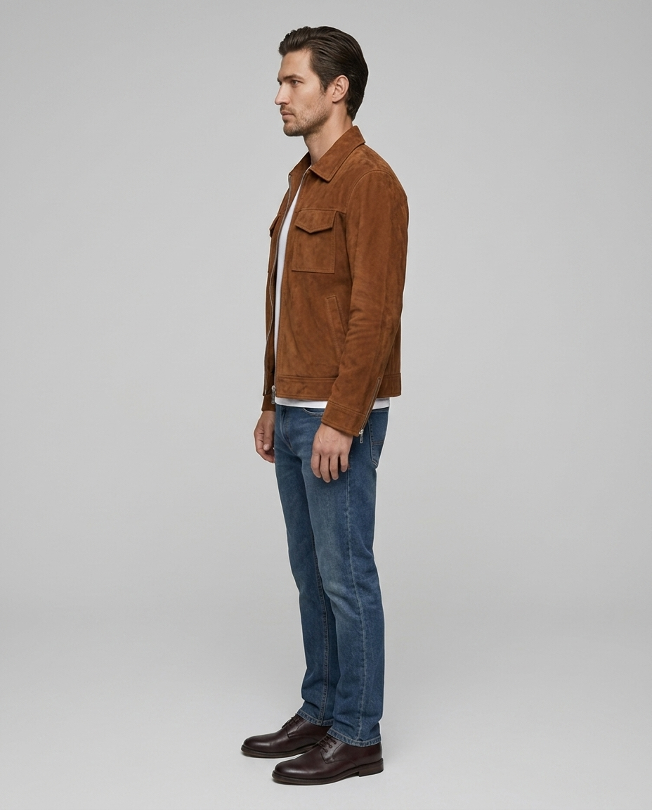 Sullivan Suede Zip Jacket Brown Side