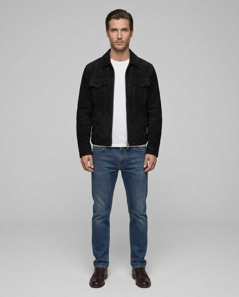 Sullivan Suede Zip Jacket Black Front