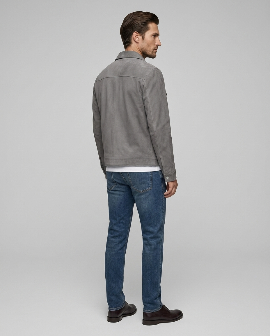 Sullivan Suede Zip Jacket Grey Rear-Side