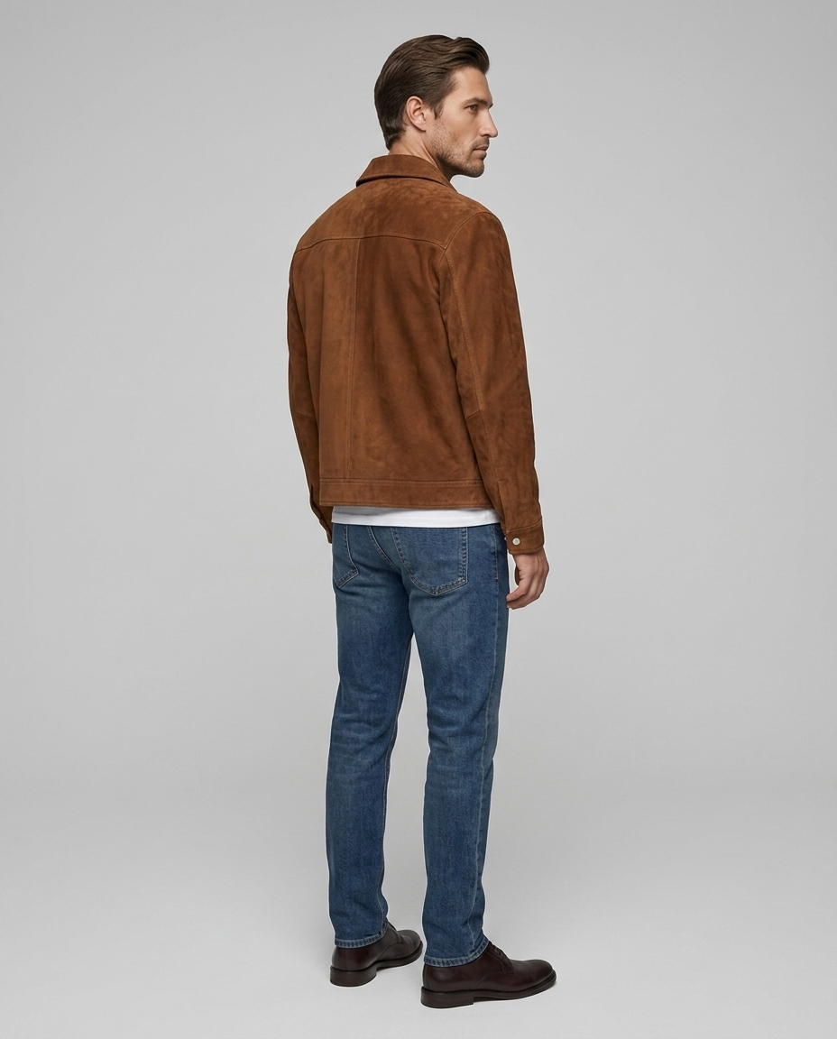 Sullivan Suede Zip Jacket Brown Rear-Side