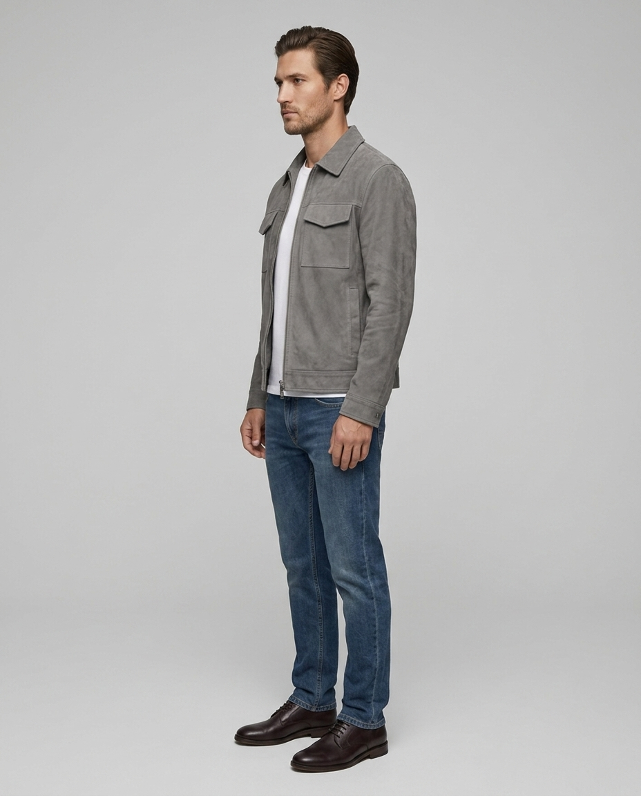 Sullivan Suede Zip Jacket Grey Side
