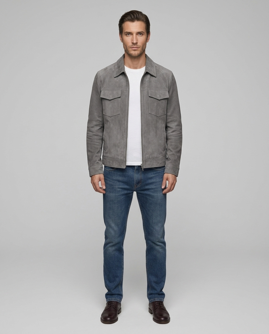 Sullivan Suede Zip Jacket Grey Front