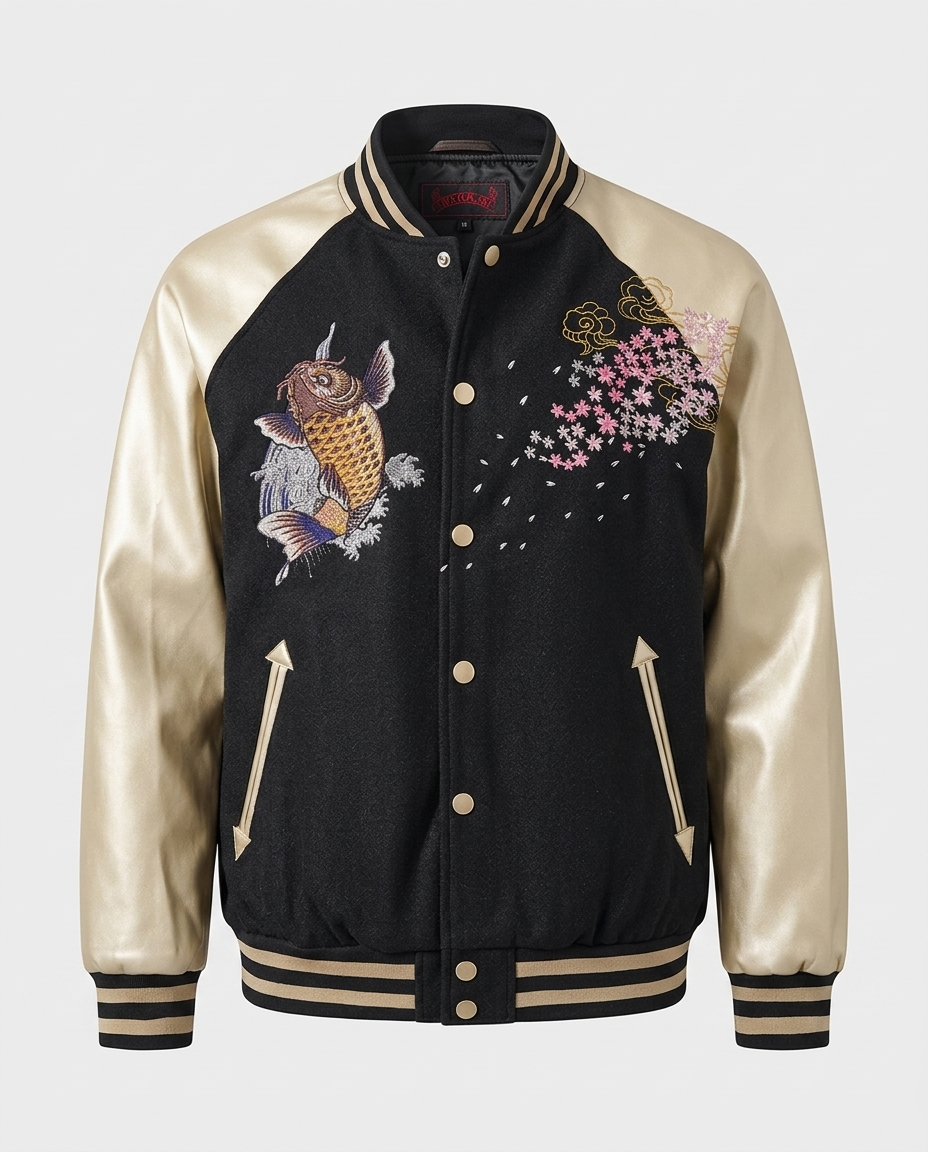 Kairo Embroidered Varsity Jacket Black Gold Ghost