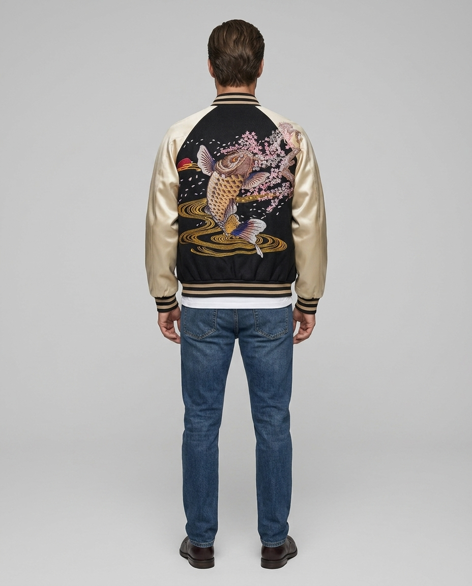Kairo Embroidered Varsity Jacket Black Gold Rear