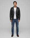 Valen Sheepskin Moto Jacket Black Front