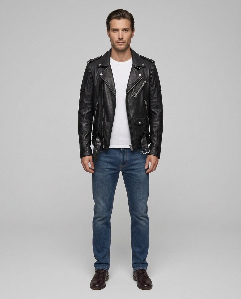 Valen Sheepskin Moto Jacket Black Front