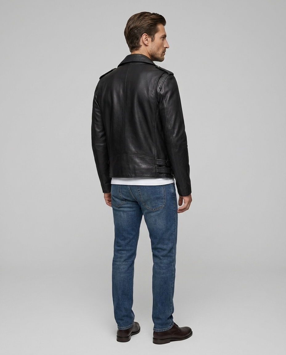 Valen Sheepskin Moto Jacket Black Rear-Side
