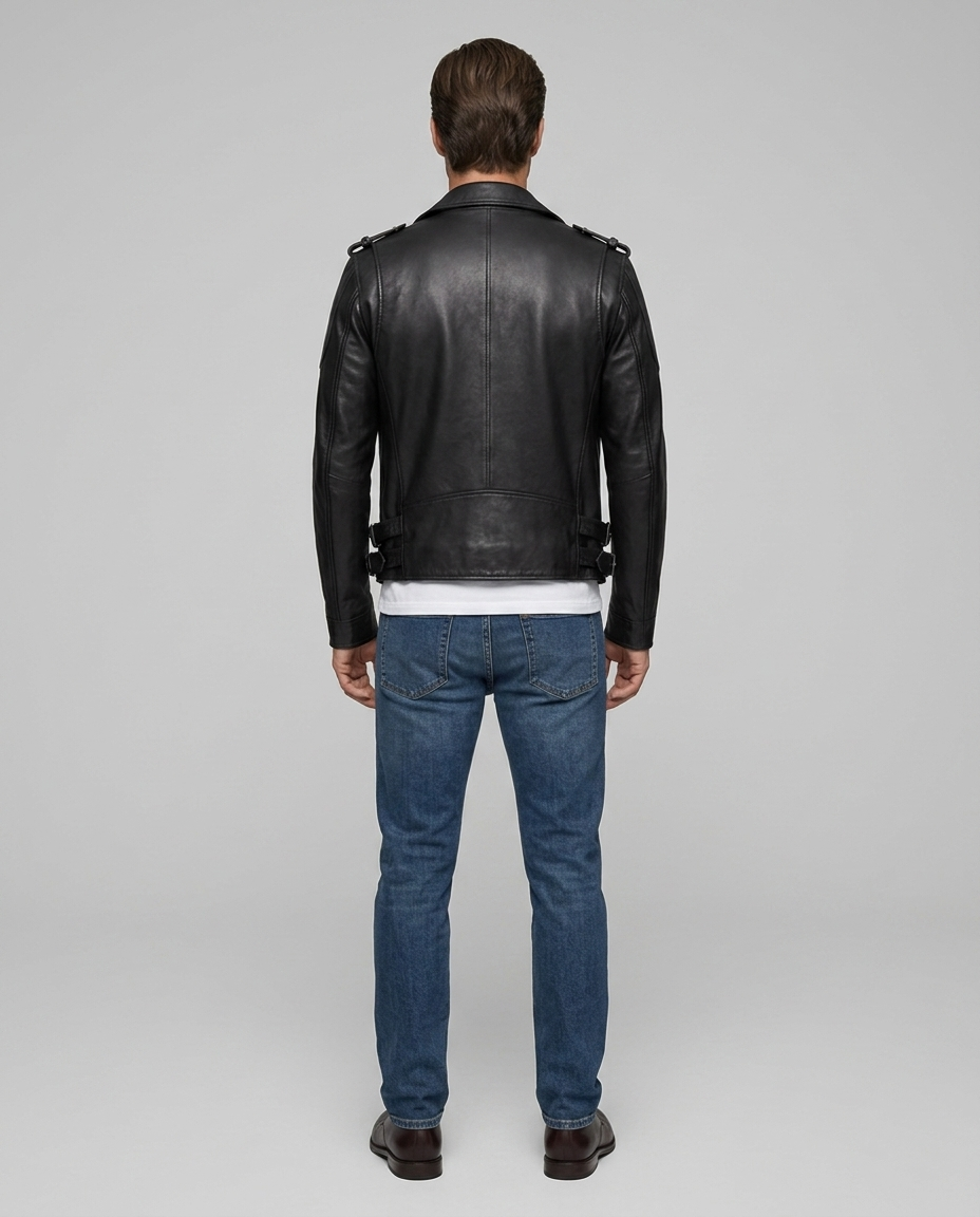 Valen Sheepskin Moto Jacket Black Rear