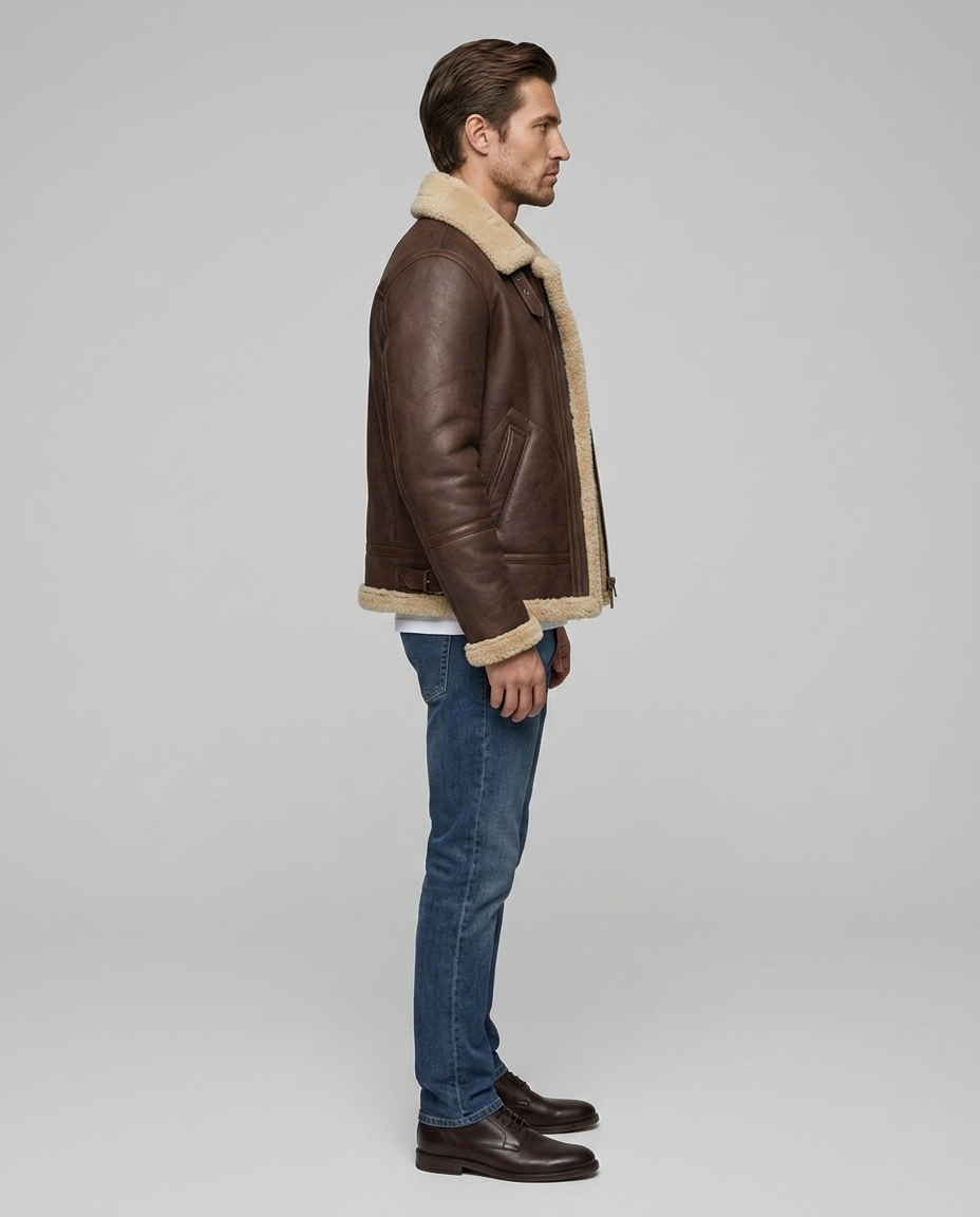 Bronson Leather Fur Jacket Brown Side