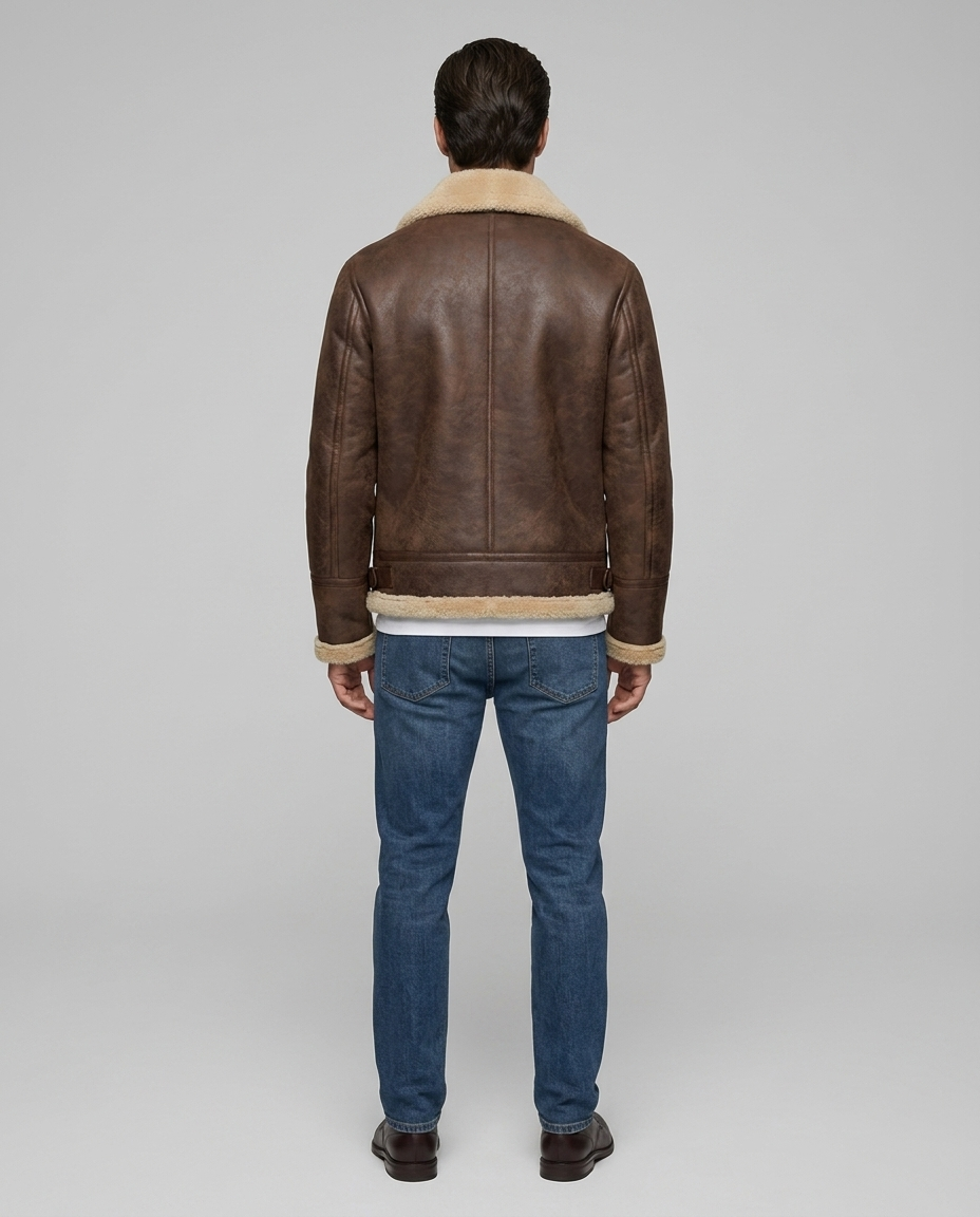 Bronson Leather Fur Jacket Brown Rear