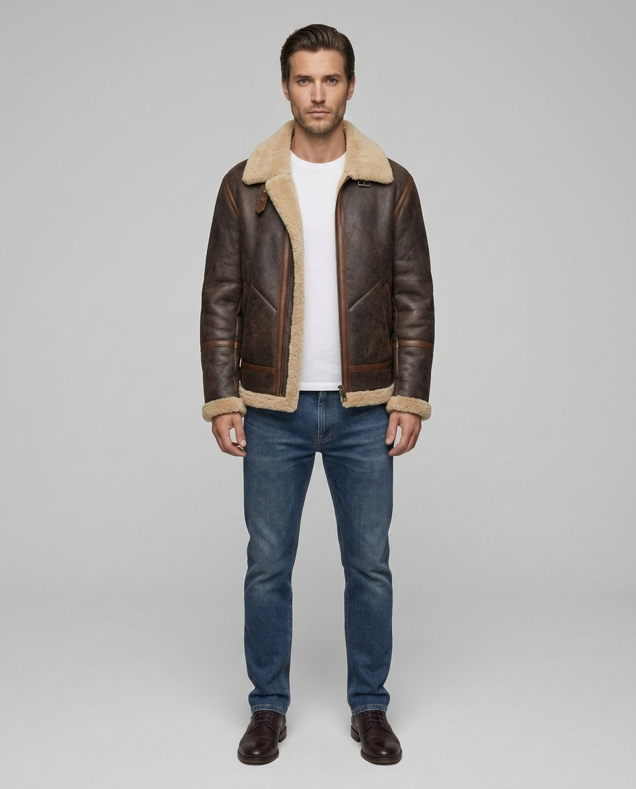 Bronson Leather Fur Jacket Brown Front
