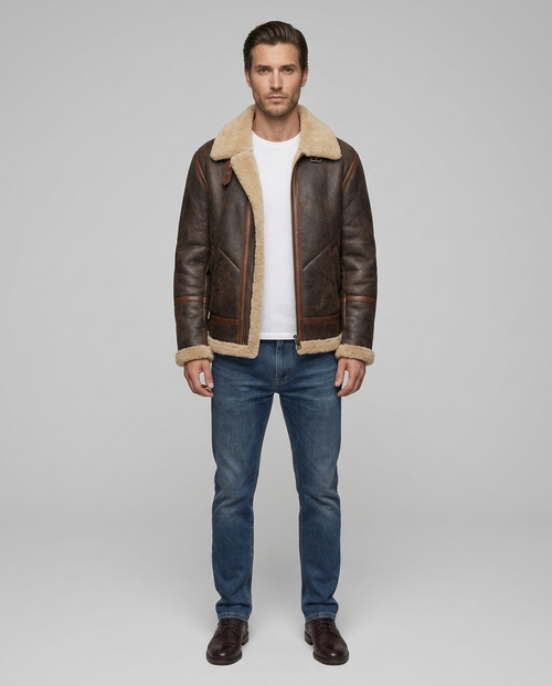 Bronson Leather Fur Jacket Brown Front