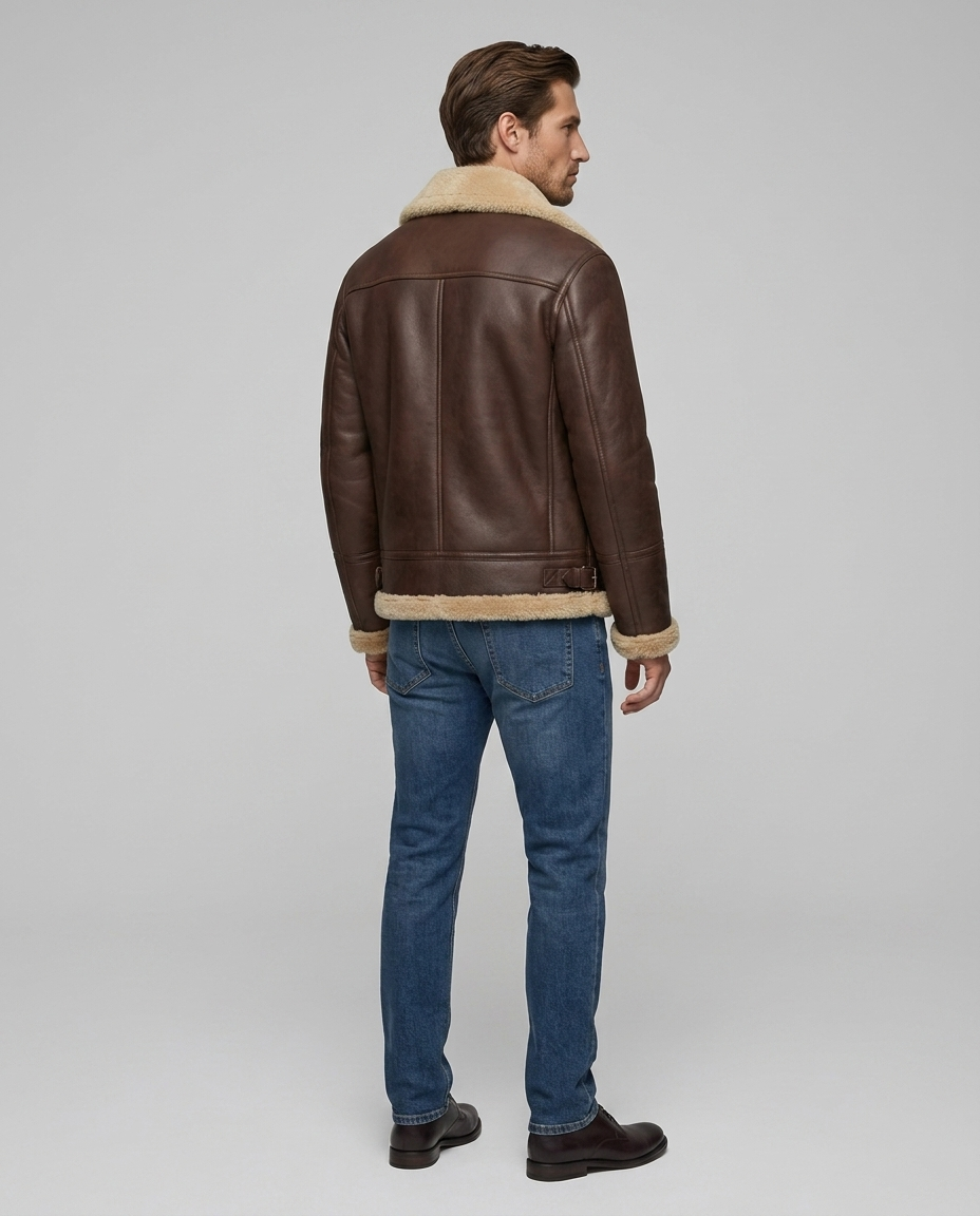 Bronson Leather Fur Jacket Brown Rear-Side